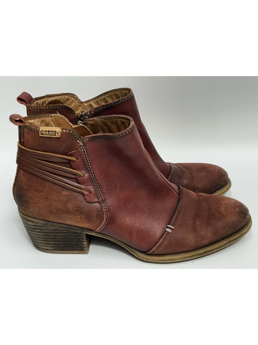 Pikolinos Womens Boots Size EU 41 / US 10.5-11 Red Leather Distressed Ankle Zip